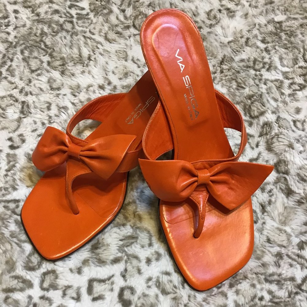 VIA SPIGA LEATHER ORANGE SANDAL W BOW SIZE 8